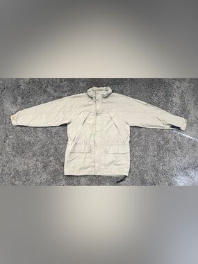 Timberland Weathergear Jacket Men’s Size Medium Khaki Hood Pockets Warm Hooded